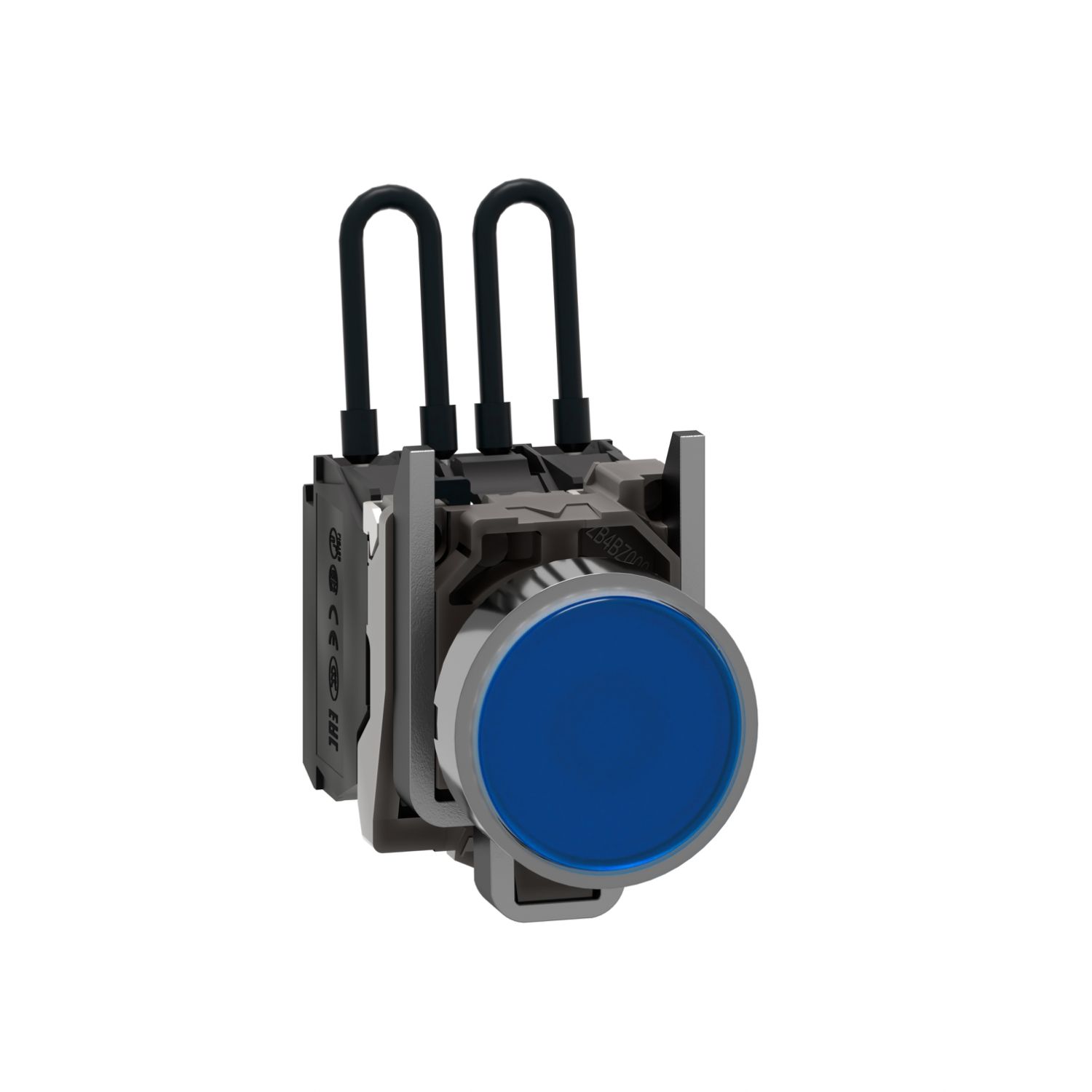 Picture of Push-to-test pilot light, Harmony XB4, metal, blue, universal LED, screw clamp terminals, 24V