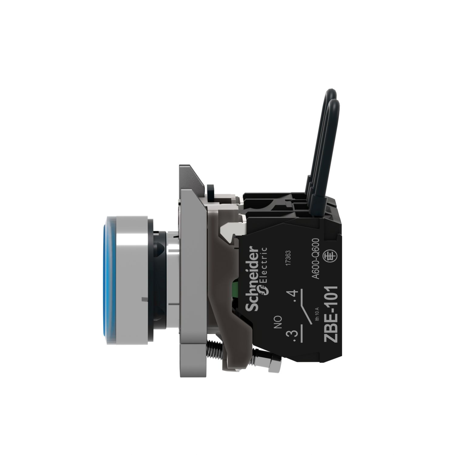 Picture of Push-to-test pilot light, Harmony XB4, metal, blue, universal LED, screw clamp terminals, 24V