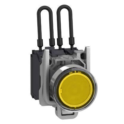 Picture of Push-to-test pilot light, Harmony XB4, metal, amber, universal LED, screw clamp terminals, 24V