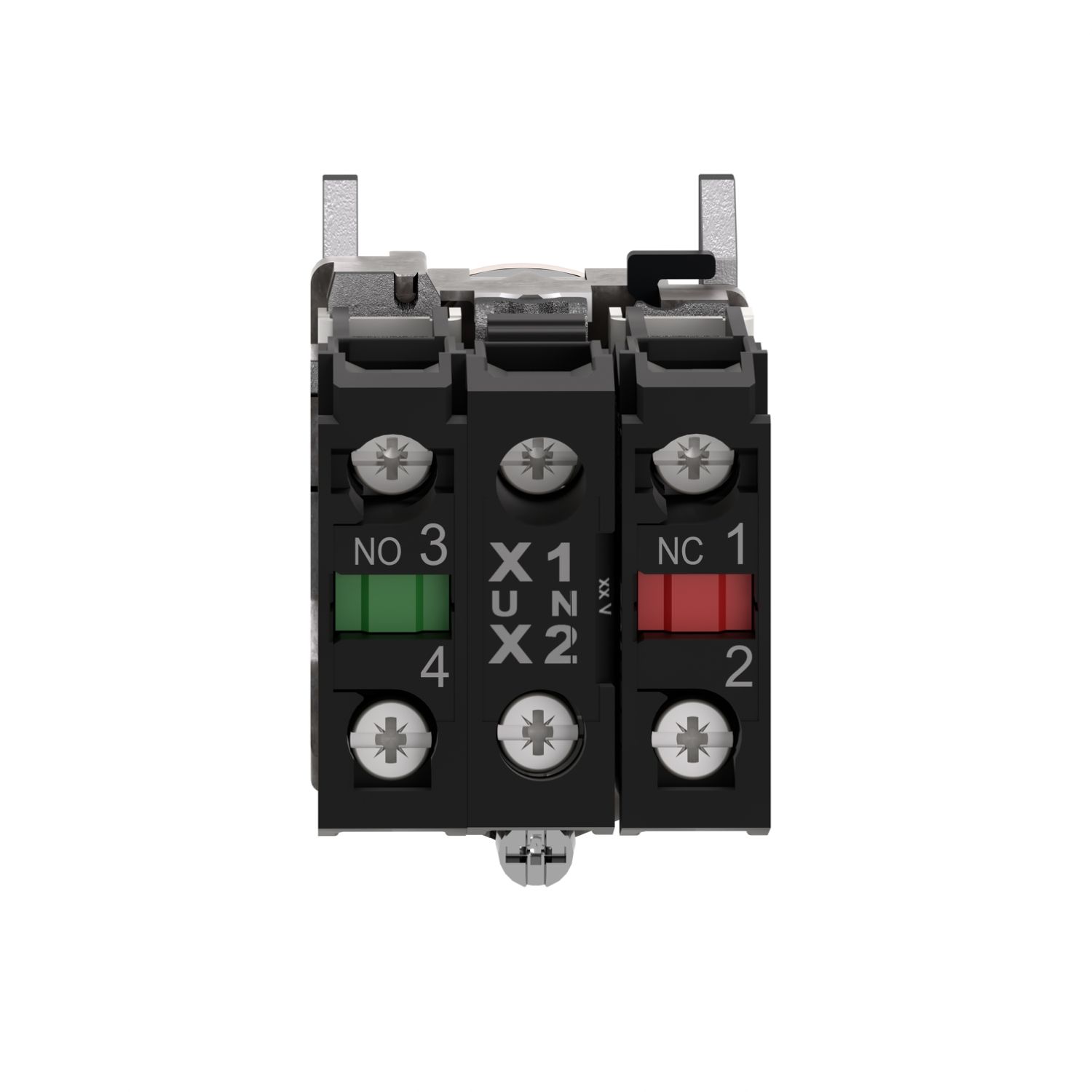 Picture of Illuminated push button, Harmony XB4, metal, orange flush, 22mm, universal LED, plain lens, 1NO + 1NC, 24V AC DC