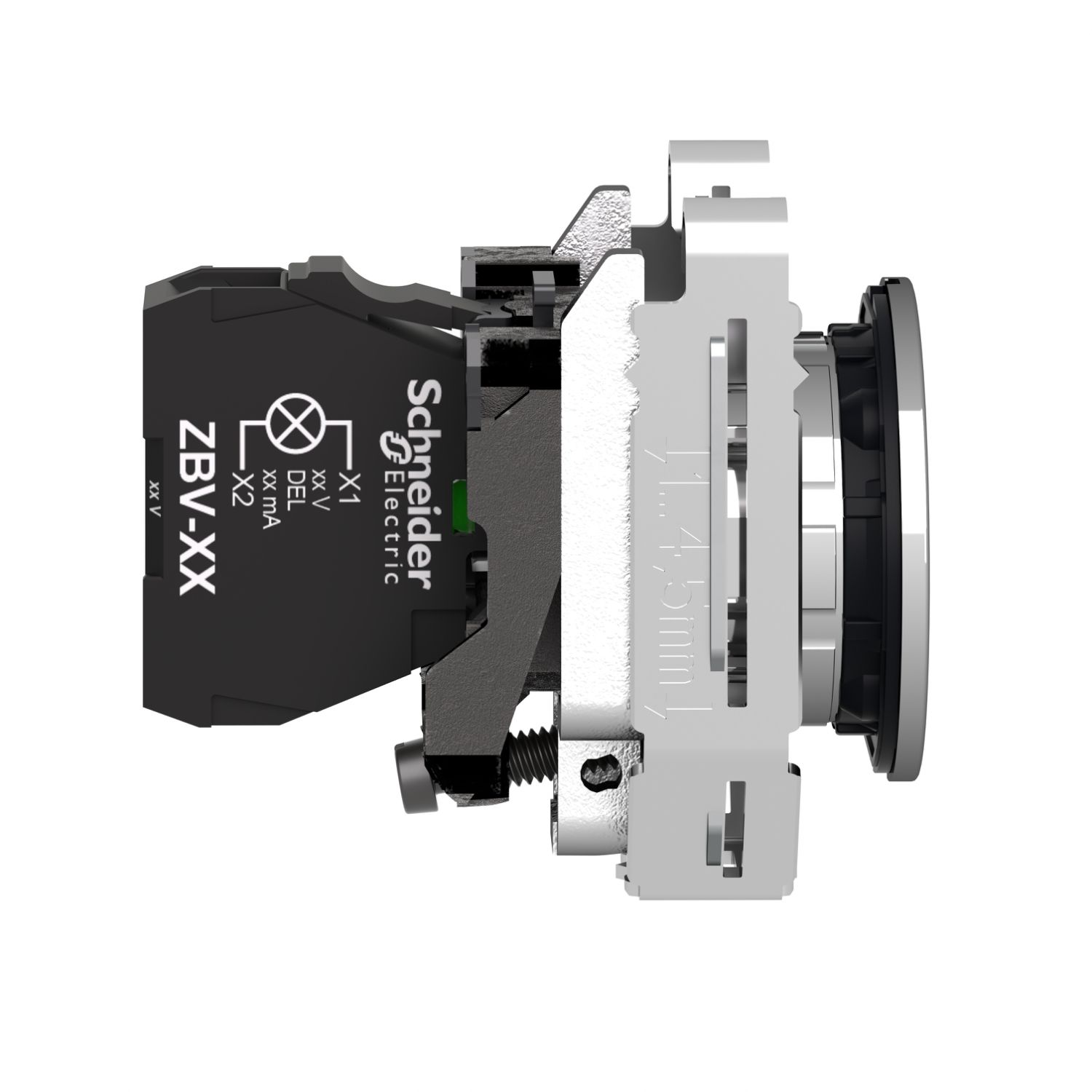 Picture of Pilot light, Harmony XB4,metal, white flush mounted, 30mm, universal LED, plain lens, 24V AC DC