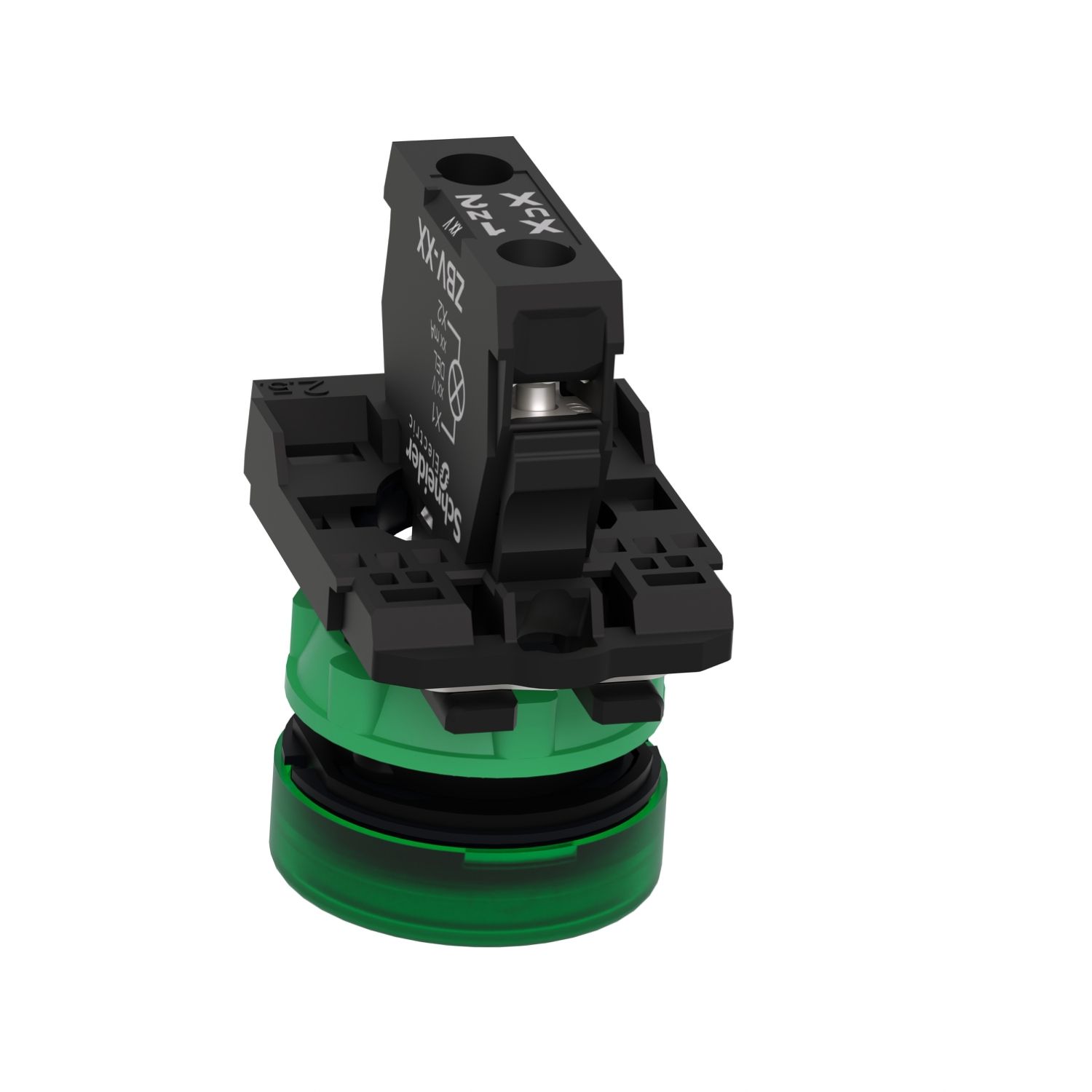 Picture of Pilot light, Harmony XB5, grey plastic, green, 22mm, universal LED, plain lens, 24V AC DC