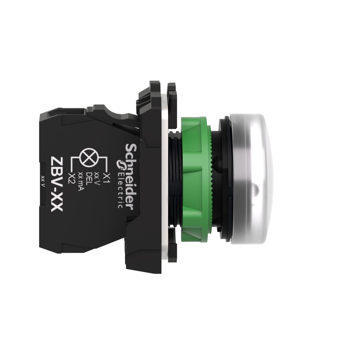Picture of pilot light, Harmony XB5, grey plastic, white, 22mm, universal LED, plain lens, 110...120V AC