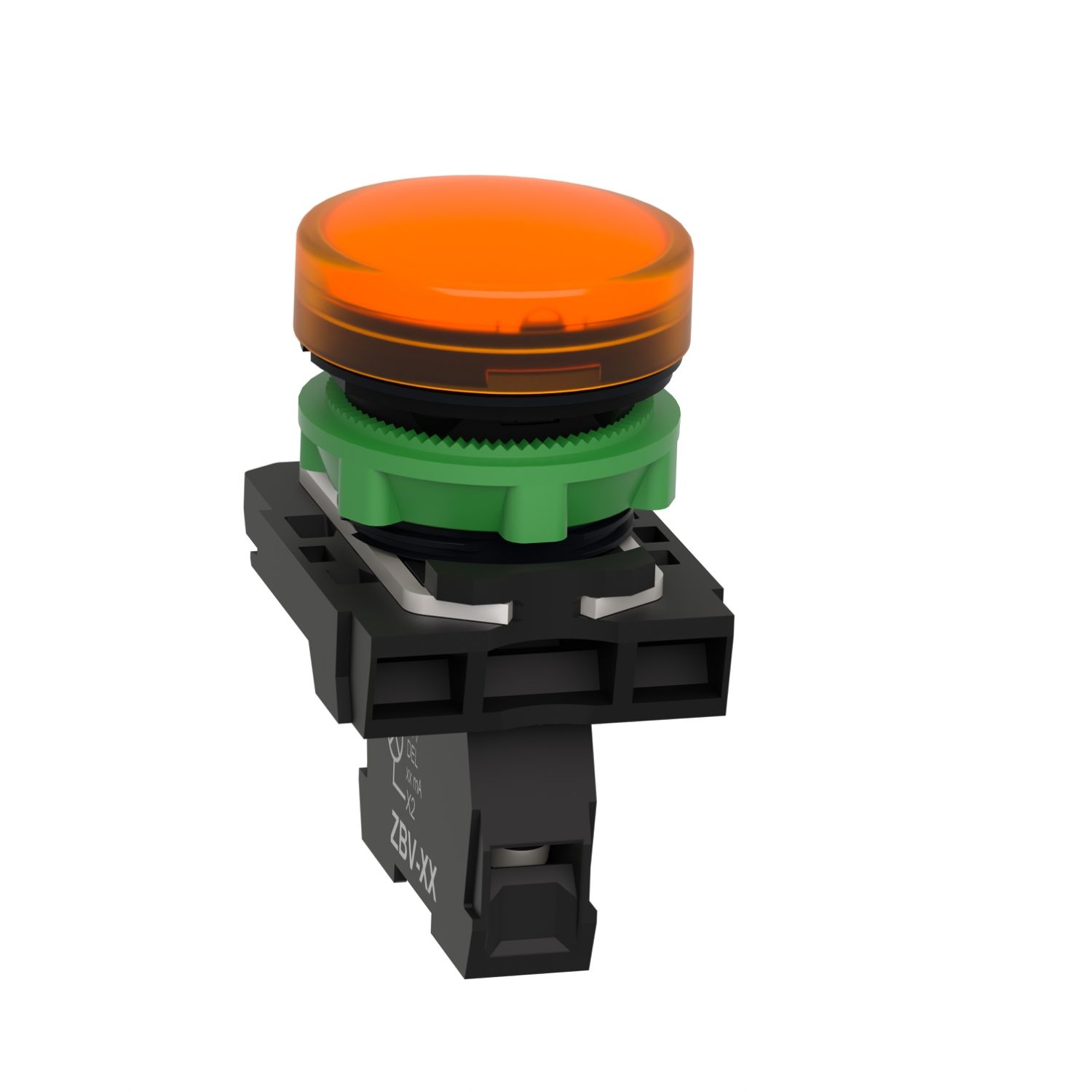 Picture of pilot light, Harmony XB5, grey plastic, orange, 22mm, universal LED, plain lens, 110...120V AC