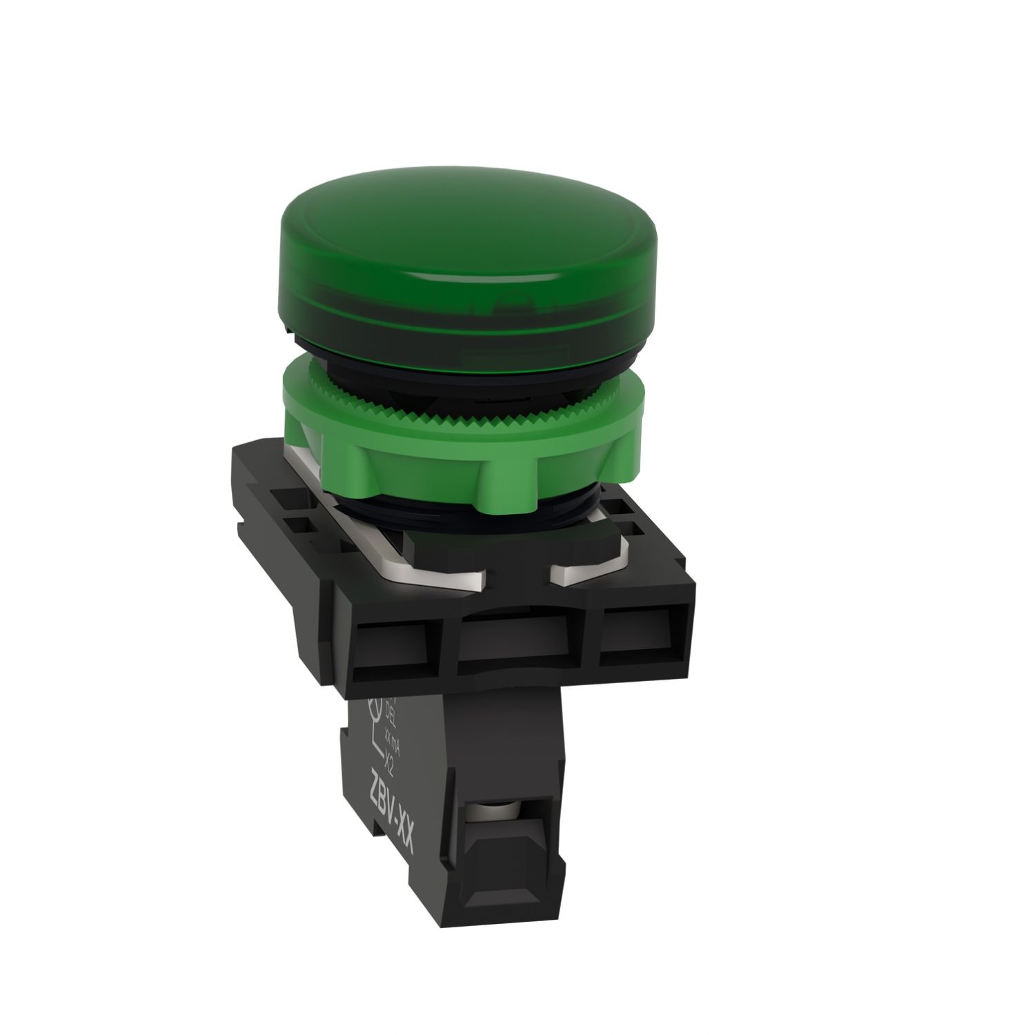 Picture of Pilot light, Harmony XB5, grey plastic, green, 22mm, universal LED, plain lens, 230...240V AC