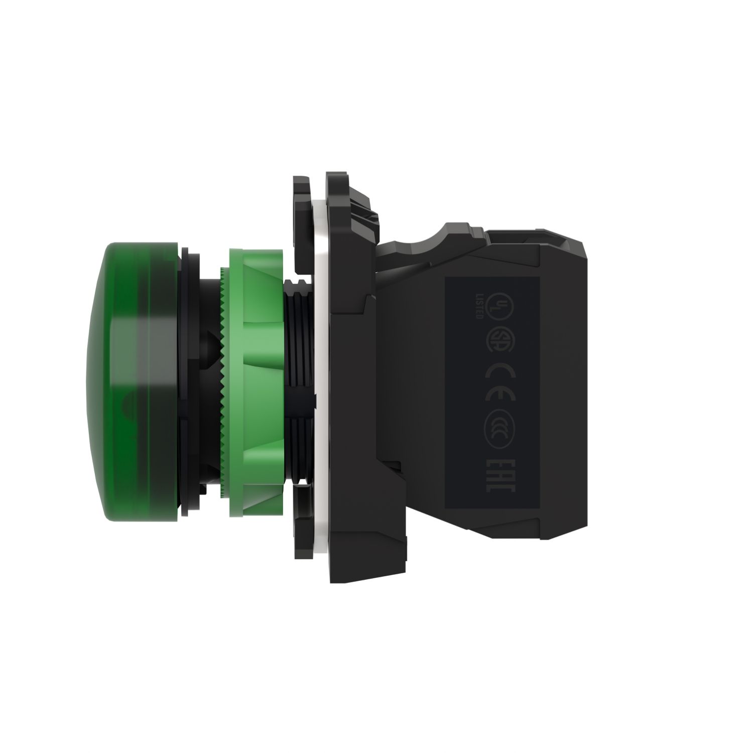 Picture of Pilot light, Harmony XB5, grey plastic, green, 22mm, universal LED, plain lens, 230...240V AC