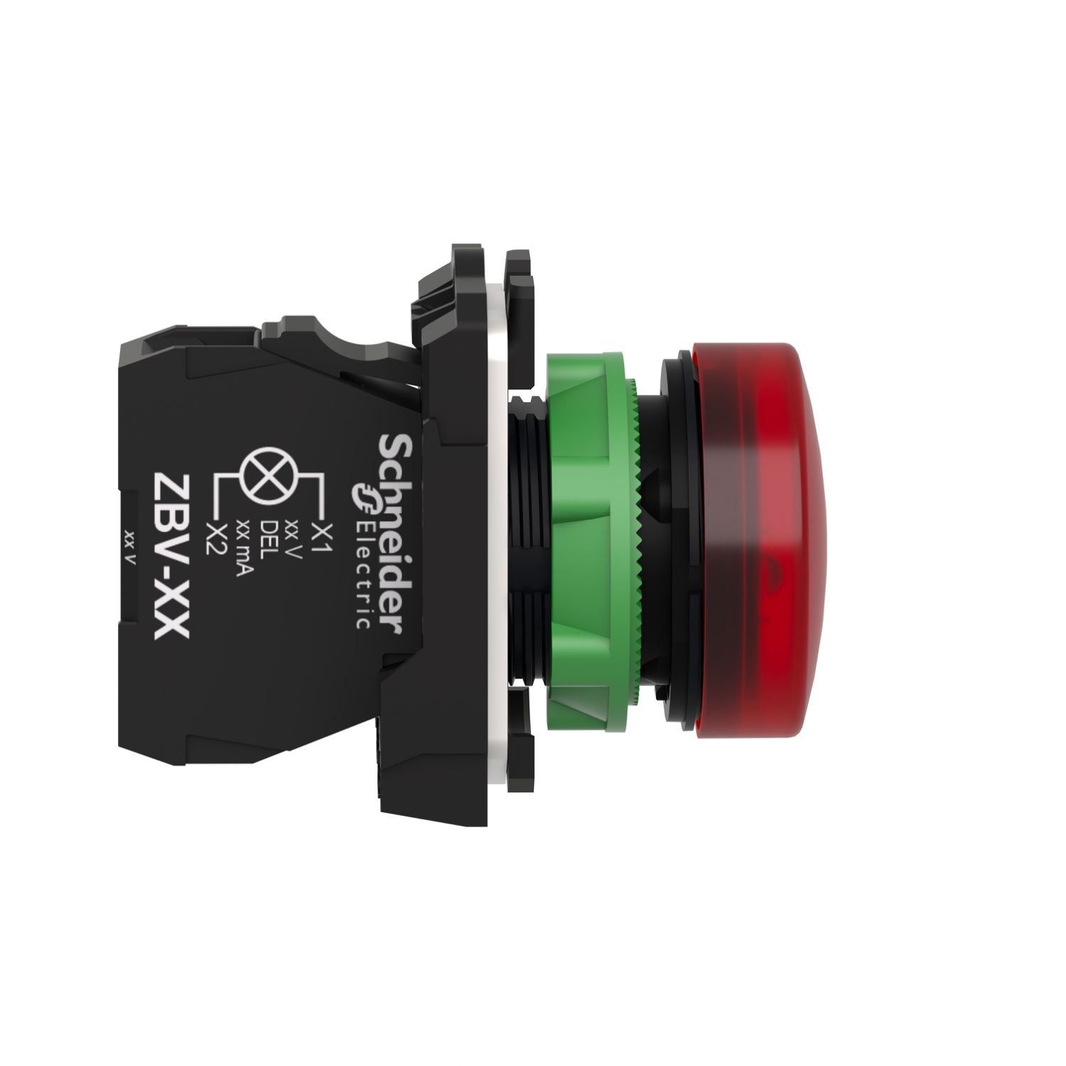 Picture of Pilot light, Harmony XB5, grey plastic, red, 22mm, universal LED, plain lens, 230...240V AC