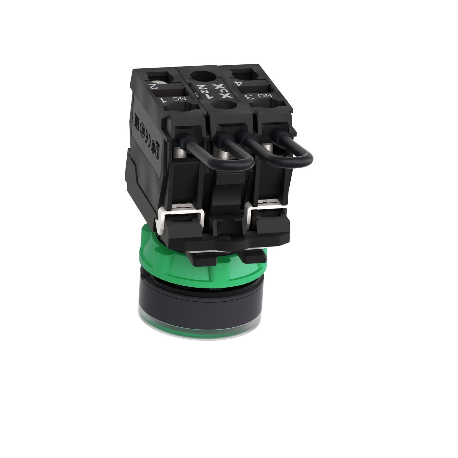 Picture of Push-to-test pilot light, Harmony XB5, plastic, green, universal LED, screw clamp terminals, 24V