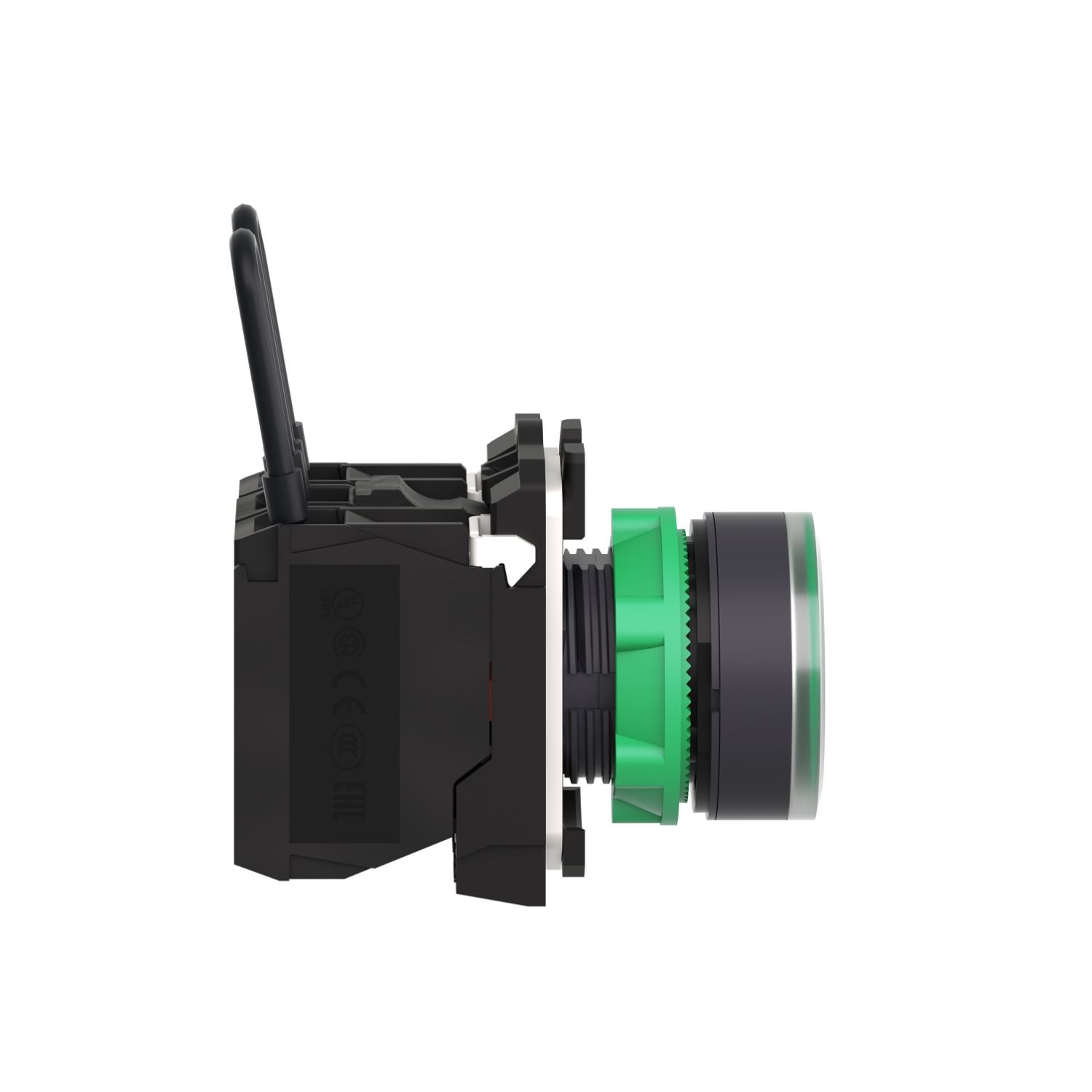 Picture of Push-to-test pilot light, Harmony XB5, plastic, green, universal LED, screw clamp terminals, 110...120V