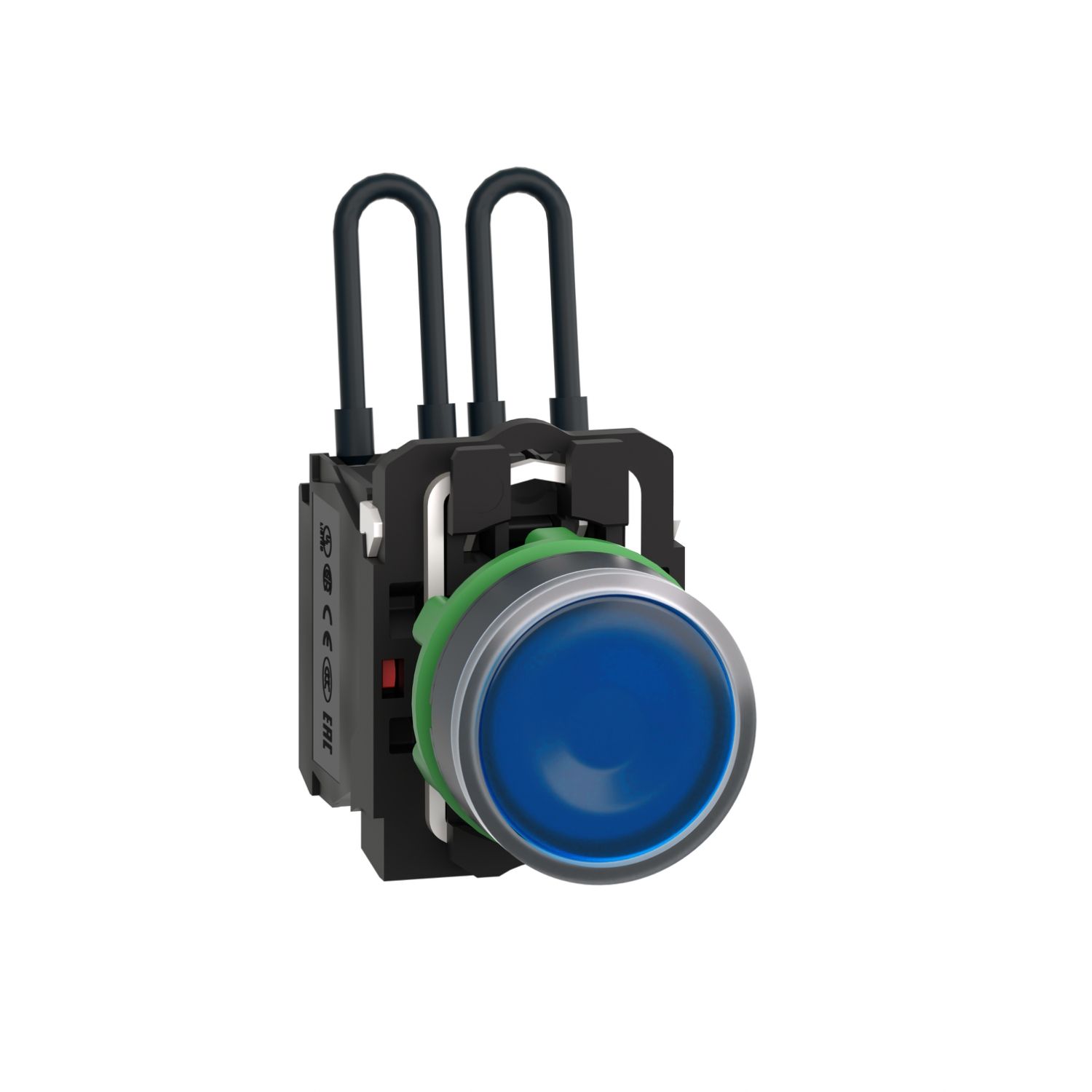 Picture of Push-to-test pilot light, Harmony XB5, plastic, blue, universal LED, screw clamp terminals, 24V