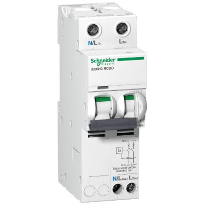 Picture of Residual current breaker with overcurrent protection (RCBO), Acti9, iC60H2 RCBO, 2P, 20A, 30mA, A type, 10000A