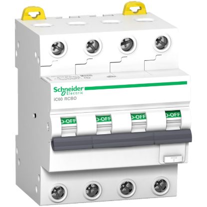 Picture of Residual current breaker with overcurrent protection (RCBO), Acti9 iC60, 4P, 20A, C curve, 6000A/6kA, A-SI type, 30mA