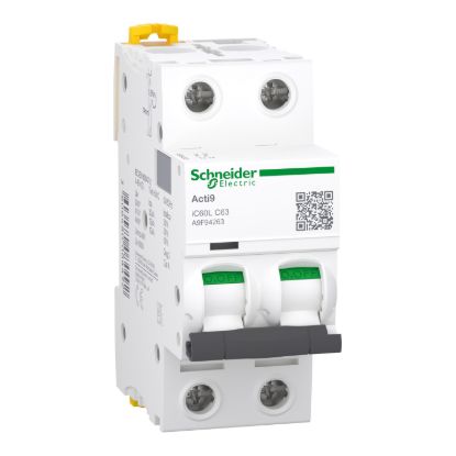 Picture of Miniature circuit breaker (MCB), Acti9 iC60L, 2P, 63A, C curve, 15kA (IEC/EN 60947-2)