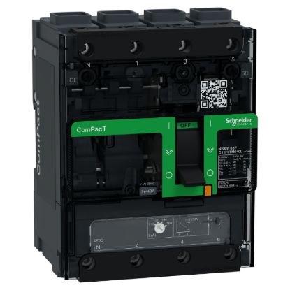 Picture of Circuit breaker, ComPacT NSXm 63F, 36kA/415VAC, 4 poles 3D (neutral not protected), TMD trip unit 40A, EverLink lugs