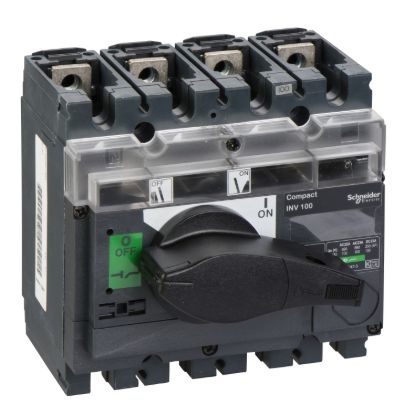 Picture of switch disconnector, Compact INV100, visible break, 100A, standard version with black rotary handle, 4 poles