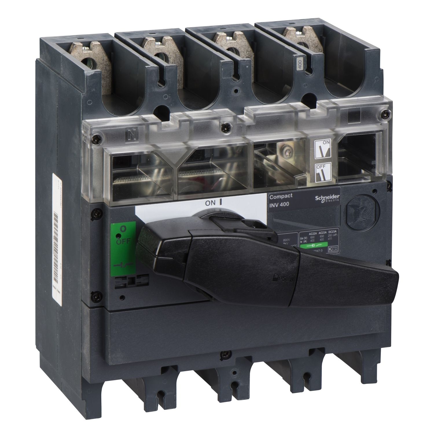 Picture of switch disconnector, Compact INV400, visible break, 400A, standard version with black rotary handle, 4 poles