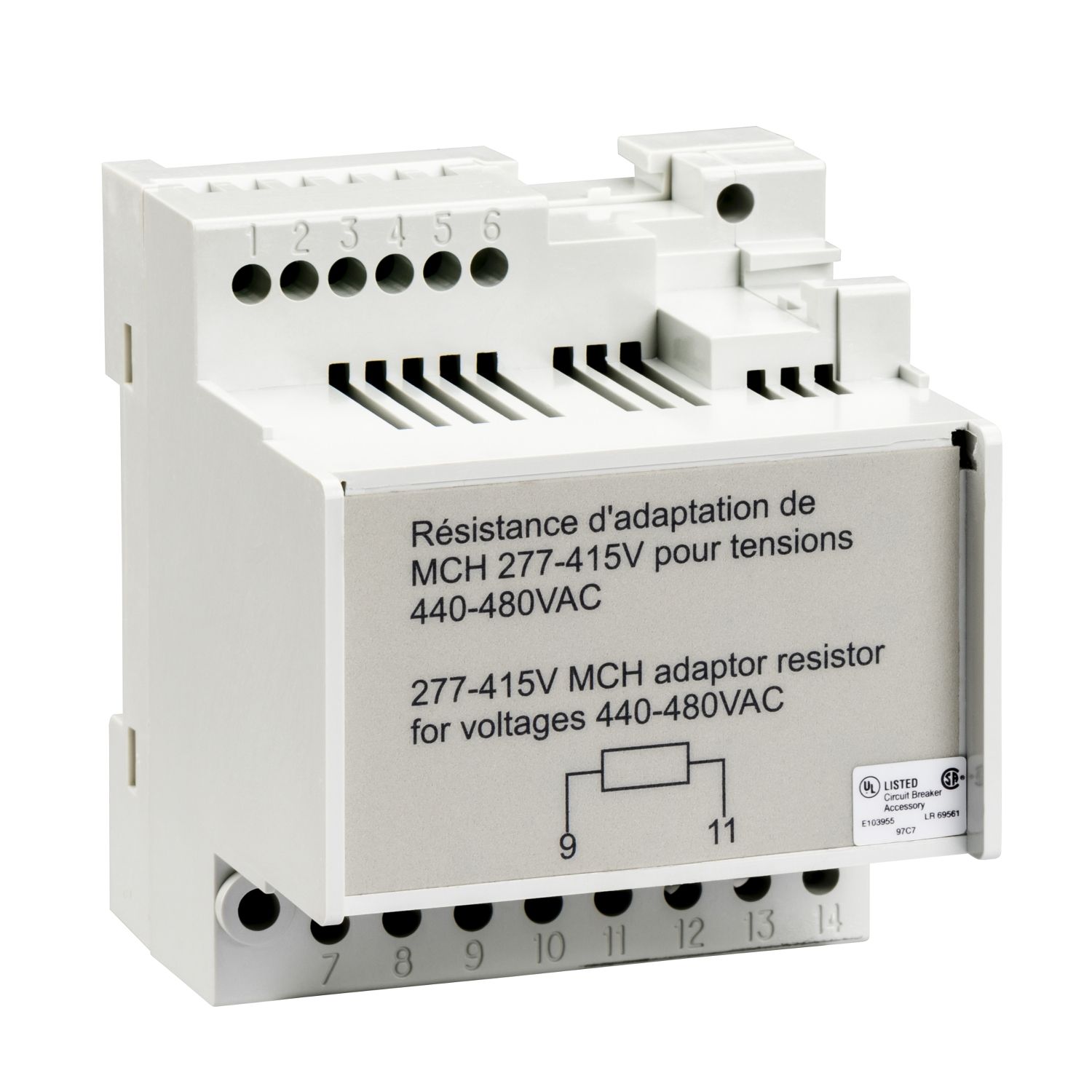 Picture of Resistor adapter for gear motor, fixed MasterPact NT, MCH 277/415VAC to MCH 440/480VAC, spare part