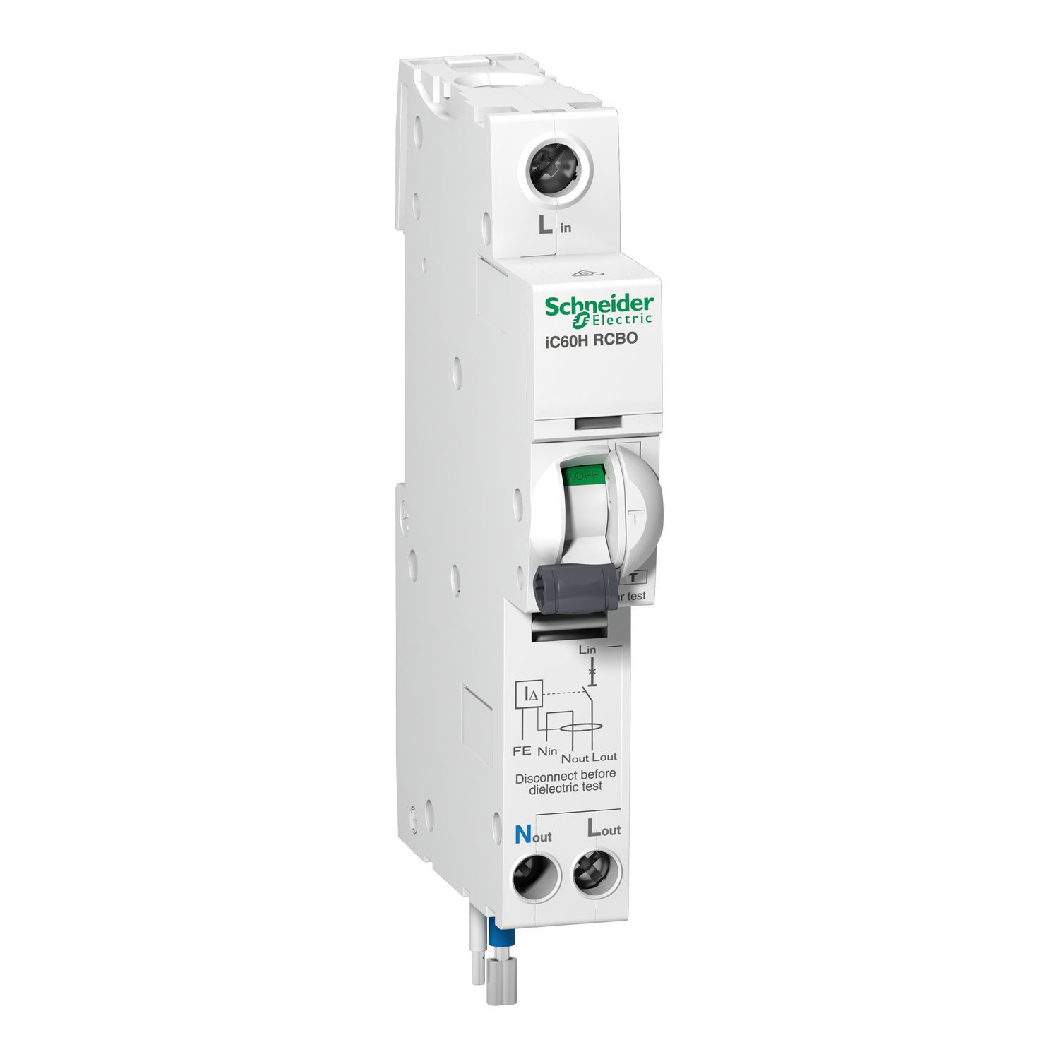 Picture of Residual current breaker with overcurrent protection (RCBO), Acti9, iC60H RCBO, 1P + Ns, 10A, 30mA, A type, 10000A