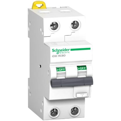 Picture of Residual current breaker with overcurrent protection (RCBO), Acti9 iC60, 2P, 25A, C curve, 10000A/15kA, A type, 30mA