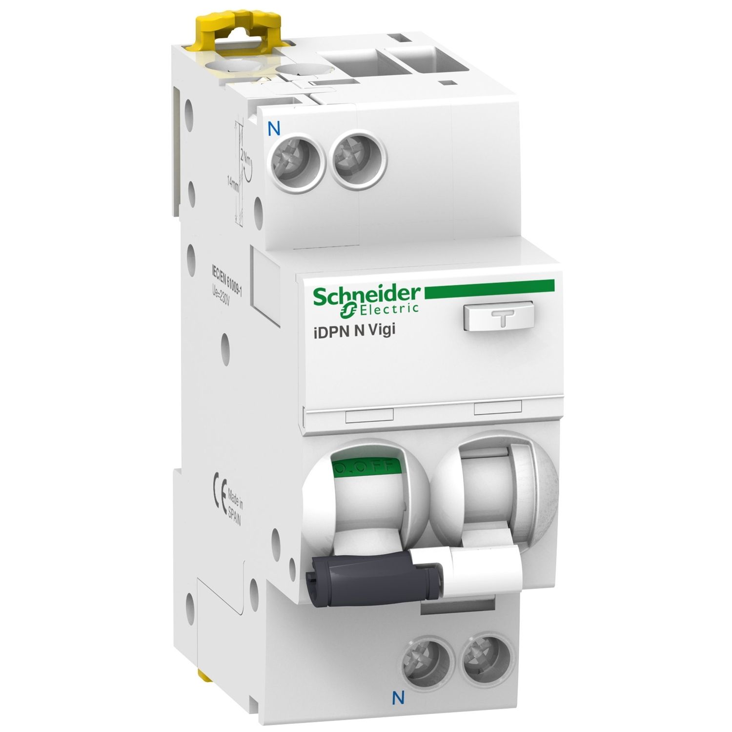 Picture of Residual current breaker with overcurrent protection (RCBO), Acti9 iDPN N Vigi, 1P+N, 40A, C curve, 6000A, A type, 30mA