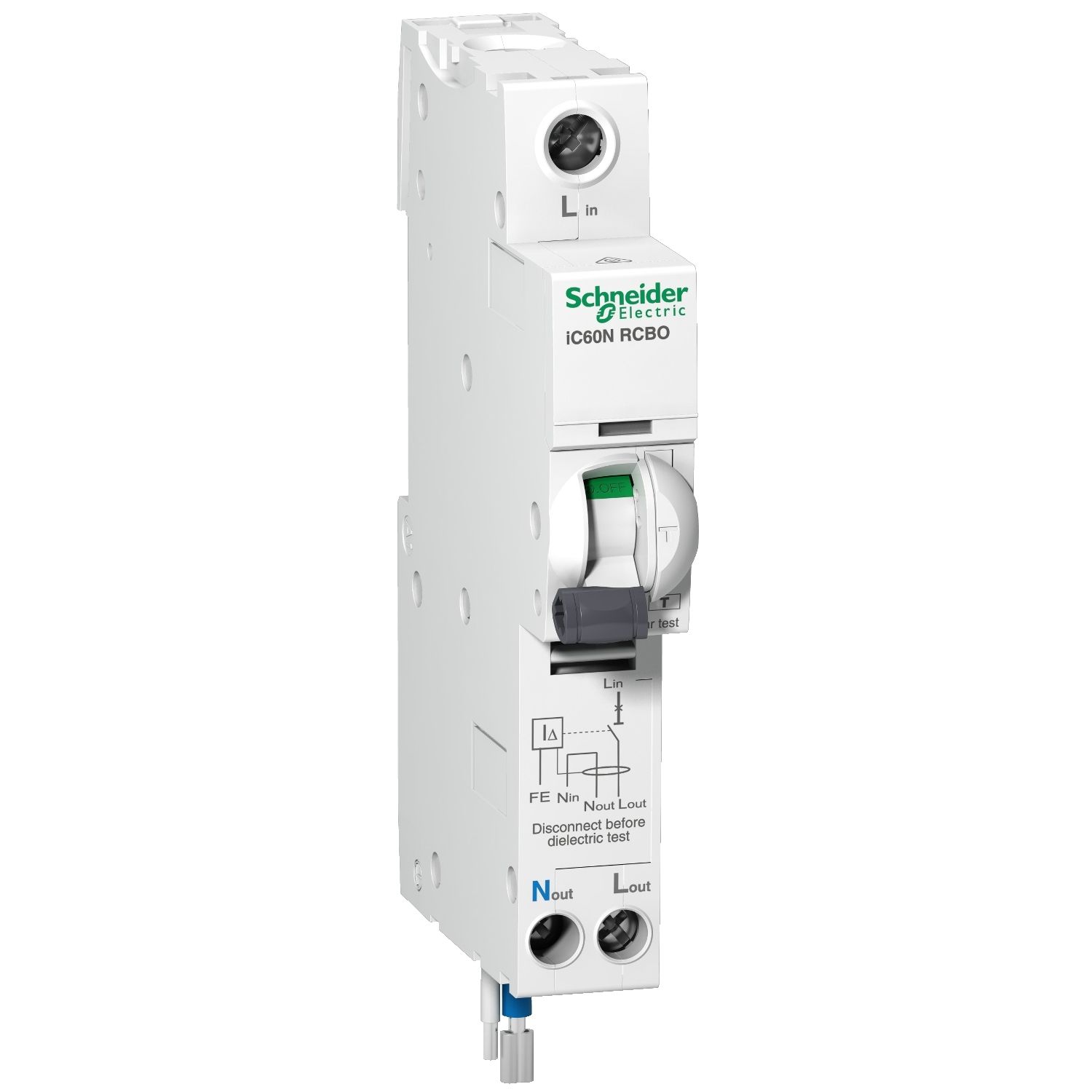 Picture of Residual current breaker with overcurrent protection (RCBO), Acti9, iC60N RCBO, 1P + Ns, 40A, 30mA, A type, 6000A