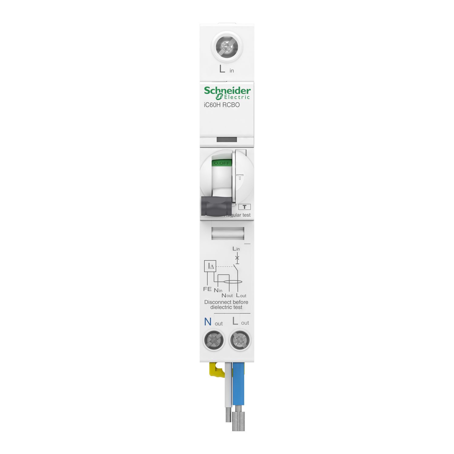 Picture of Residual current breaker with overcurrent protection (RCBO), Acti9, iC60N RCBO, 1P + Ns, 45A, 30mA, A type, 6000A