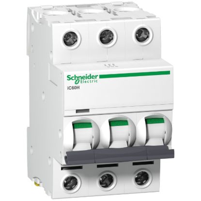 Picture of Miniature circuit breaker (MCB), Acti9, iC60H Disbo, 3P, 16A, B curve, 10000A (IEC/EN 60898-1), 15kA (IEC/EN 60947-2)