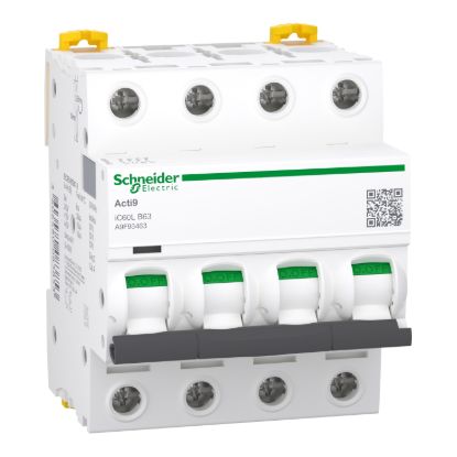 Picture of Miniature circuit breaker (MCB), Acti9 iC60L, 4P, 63A, B curve, 15kA (IEC/EN 60947-2)