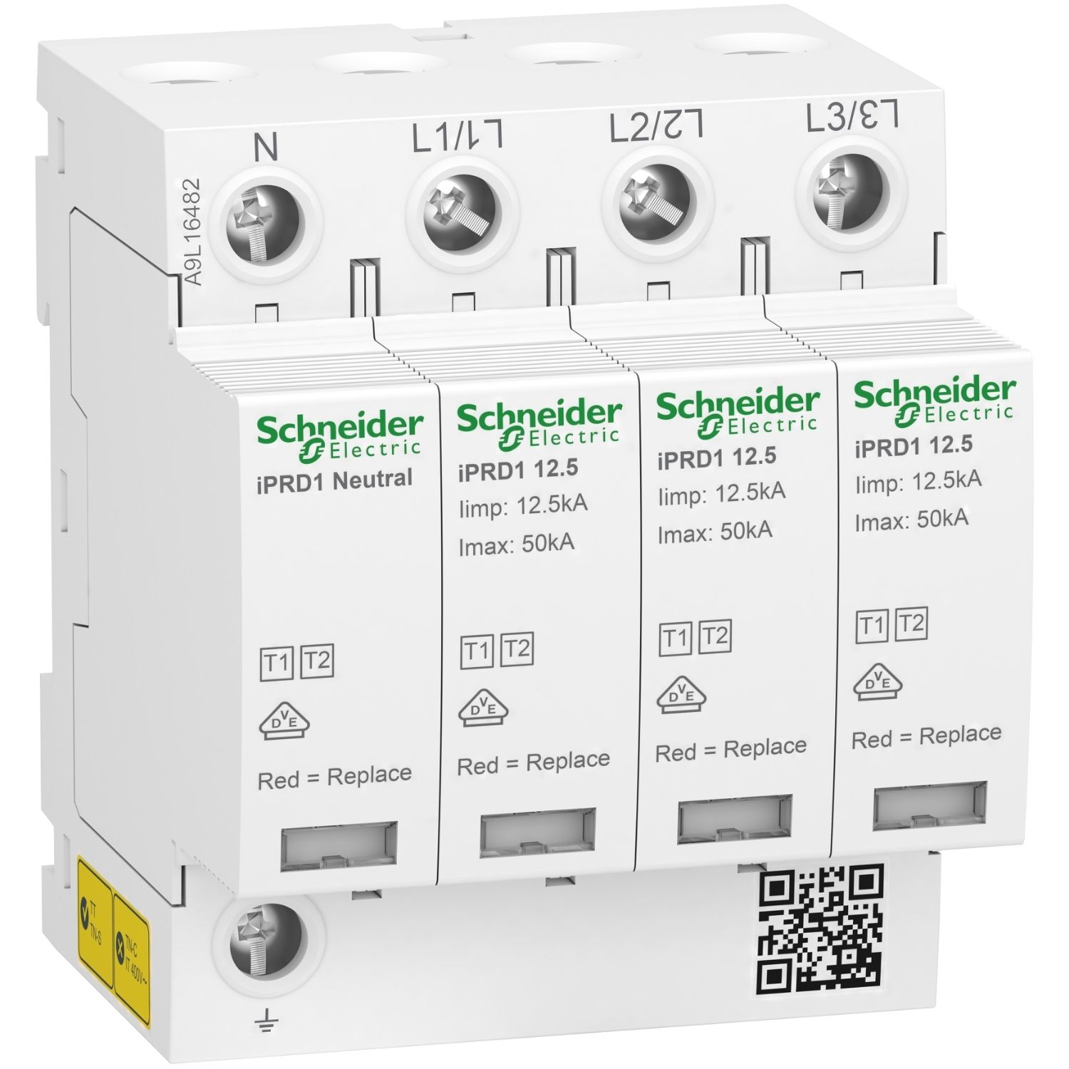 Picture of Modular surge arrester with pluggable cartridge, Acti9 iPRD1 12.5, 3 P + N, 350 V, with remote transfert
