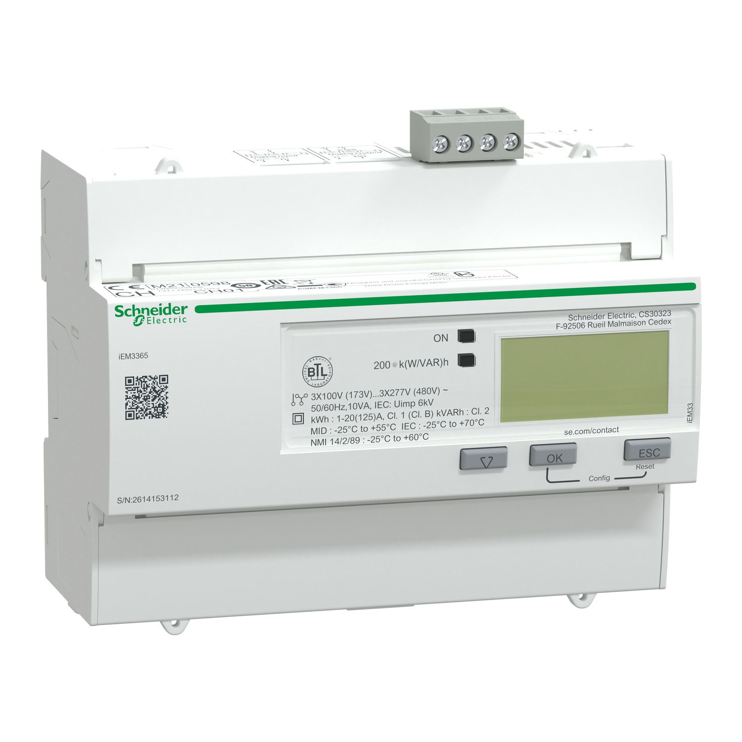 Picture of iEM3365 energy meter - 125 A - BACnet - 1 digital I - 1 digital O - multi-tariff - MID