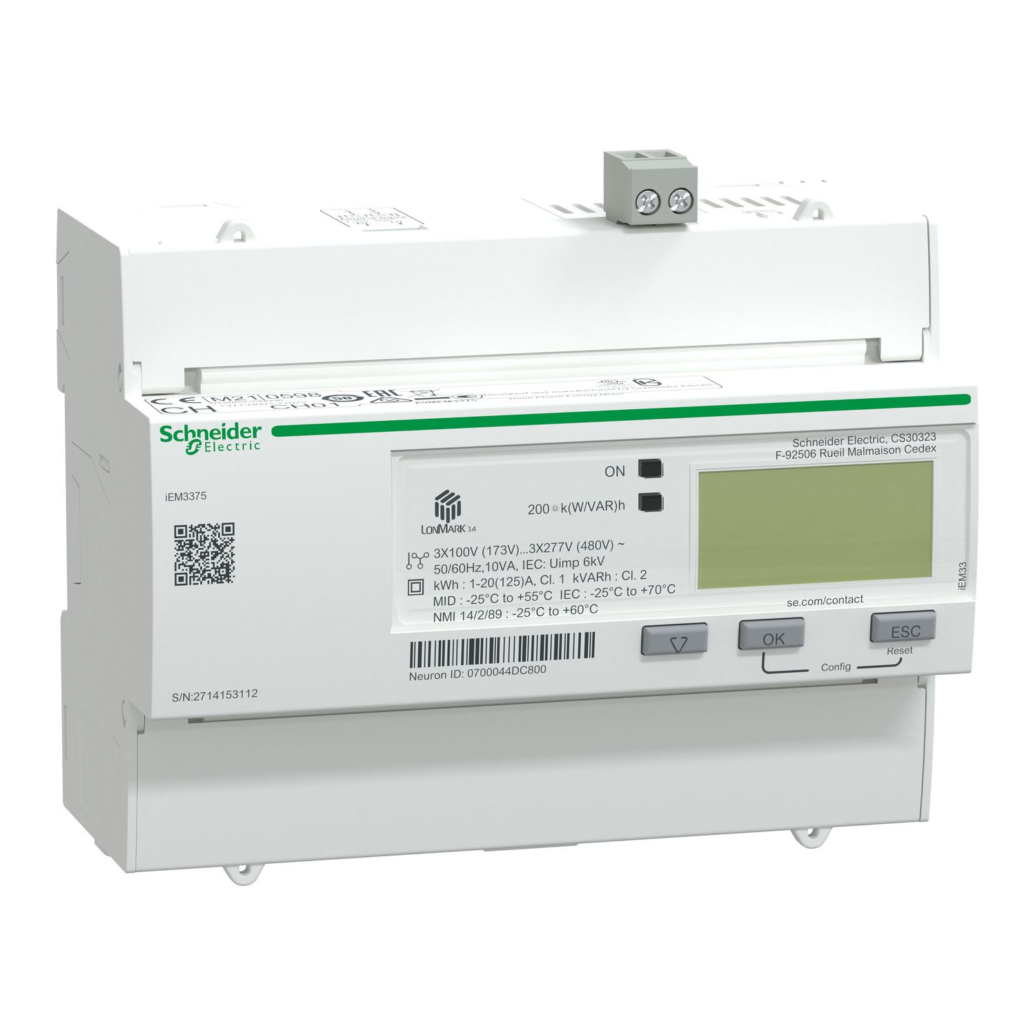 Picture of iEM3375 energy meter - 125 A - LON - 1 digital I - multi-tariff - MID