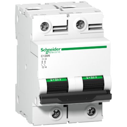 Picture of Miniature circuit breaker (MCB), Acti9, C120N, 2P, 100A, C curve, 10000A (IEC/EN 60898-1), 10kA (IEC/EN 60947-2)