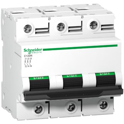 Picture of Miniature circuit breaker (MCB), Acti9, C120N, 3P, 63A, C curve, 10000A (IEC/EN 60898-1), 10kA (IEC/EN 60947-2)