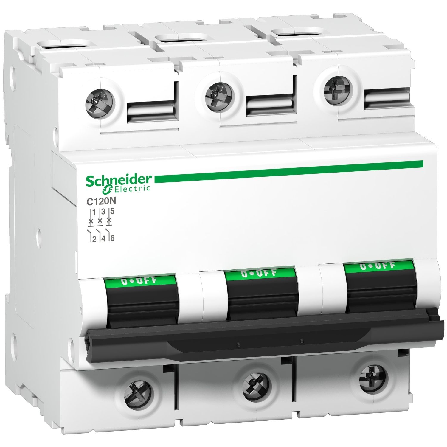 Picture of Miniature circuit breaker (MCB), Acti9, C120N, 3P, 100A, C curve, 10000A (IEC/EN 60898-1), 10kA (IEC/EN 60947-2)