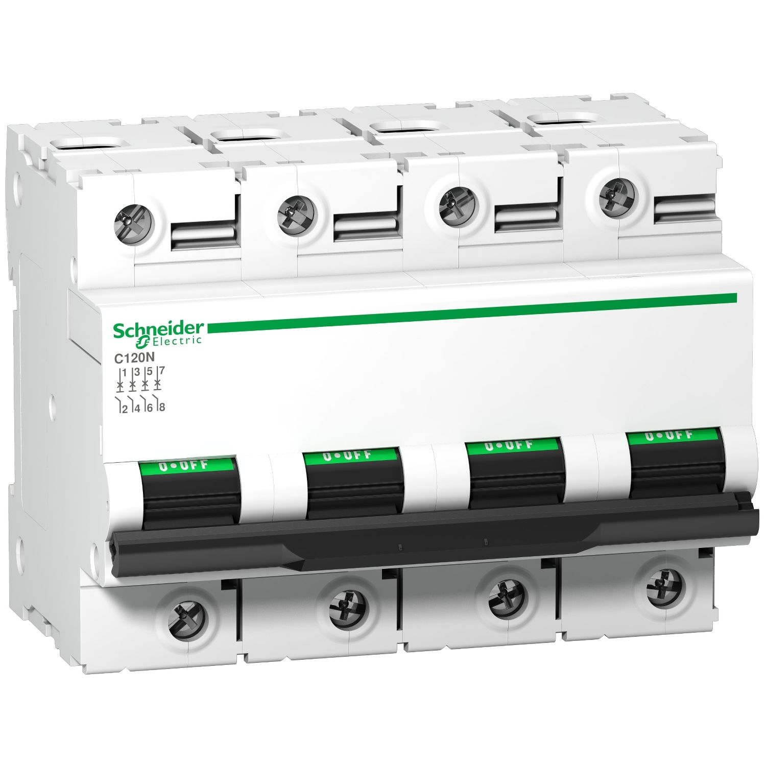 Picture of Miniature circuit breaker (MCB), Acti9, C120N, 4P, 63A, C curve, 10000A (IEC/EN 60898-1), 10kA (IEC/EN 60947-2)