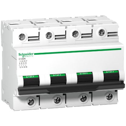 Picture of Miniature circuit breaker (MCB), Acti9, C120N, 4P, 80A, C curve, 10000A (IEC/EN 60898-1), 10kA (IEC/EN 60947-2)