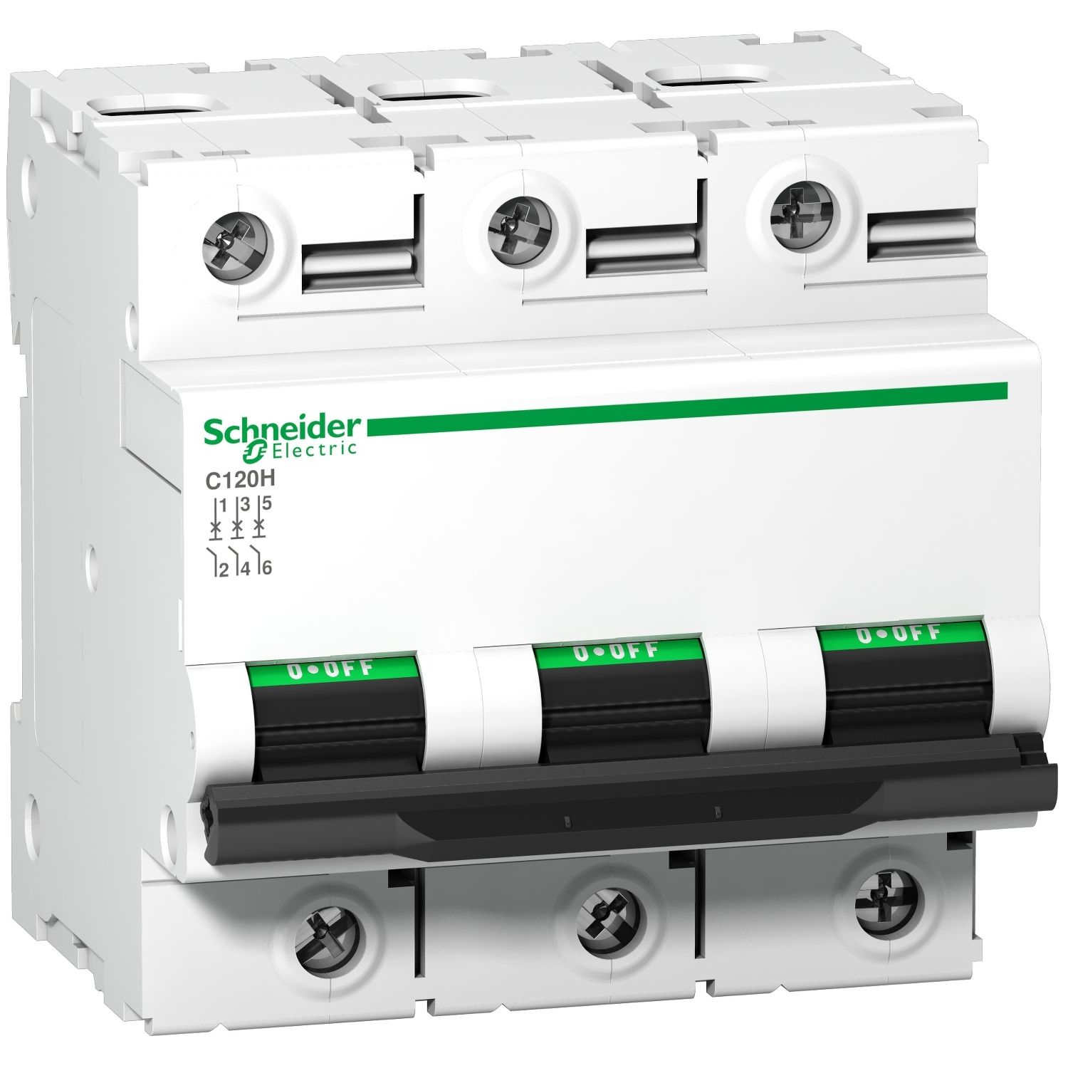 Picture of Miniature circuit breaker (MCB), Acti9, C120H, 3P, 100A, B curve, 15000A (IEC/EN 60898-1), 15kA (IEC/EN 60947-2)