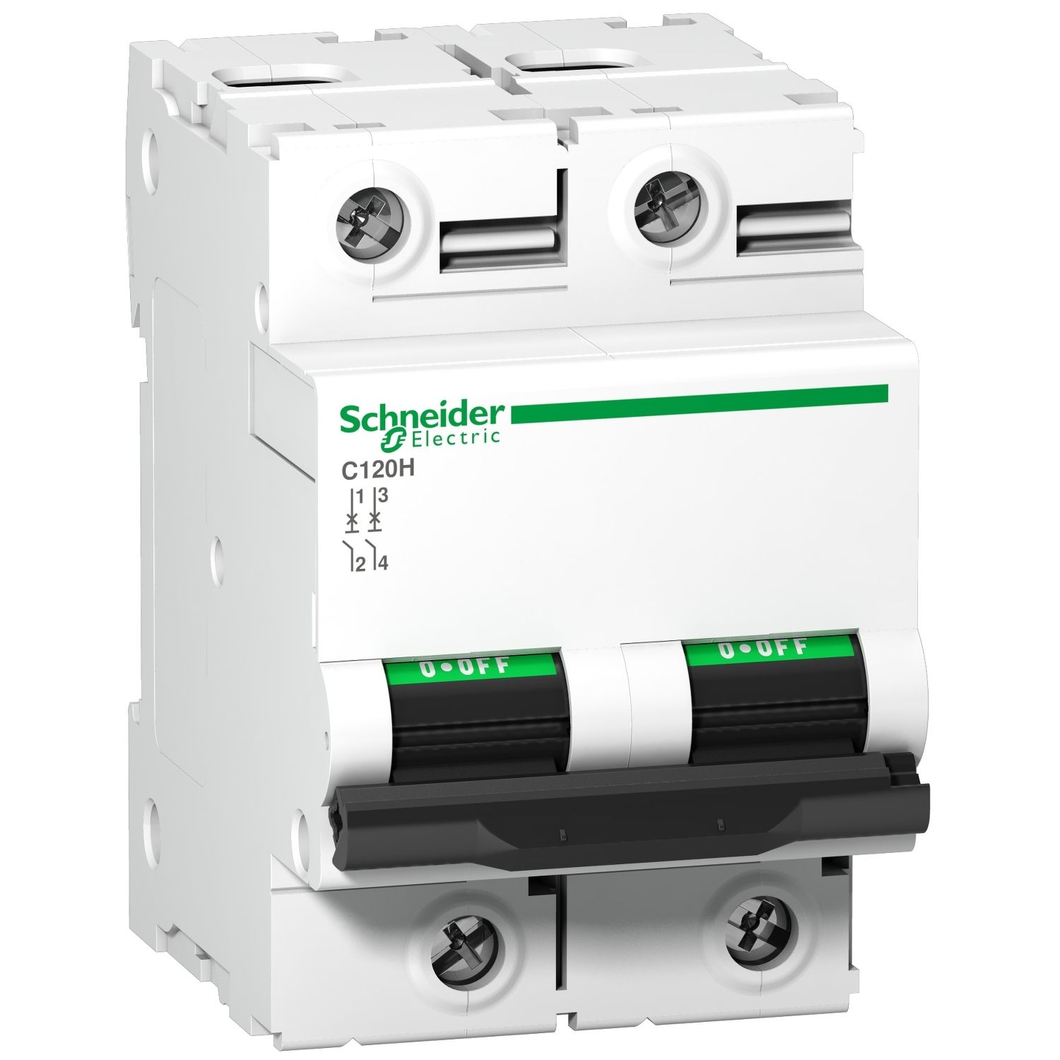 Picture of Miniature circuit breaker (MCB), Acti9, C120H, 2P, 100A, D curve, 15000A (IEC/EN 60898-1), 15kA (IEC/EN 60947-2)