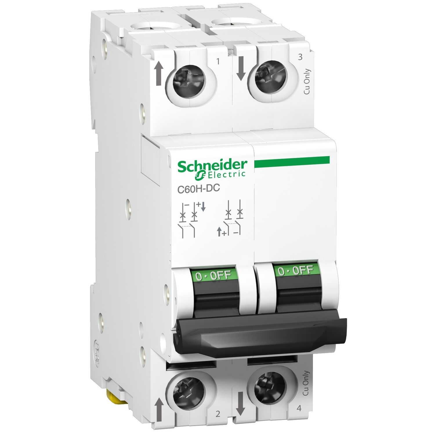 Picture of Miniature circuit breaker (MCB), Acti9, C60H-DC, 2P, 63A, C curve, 6kA (IEC/EN 60947-2)