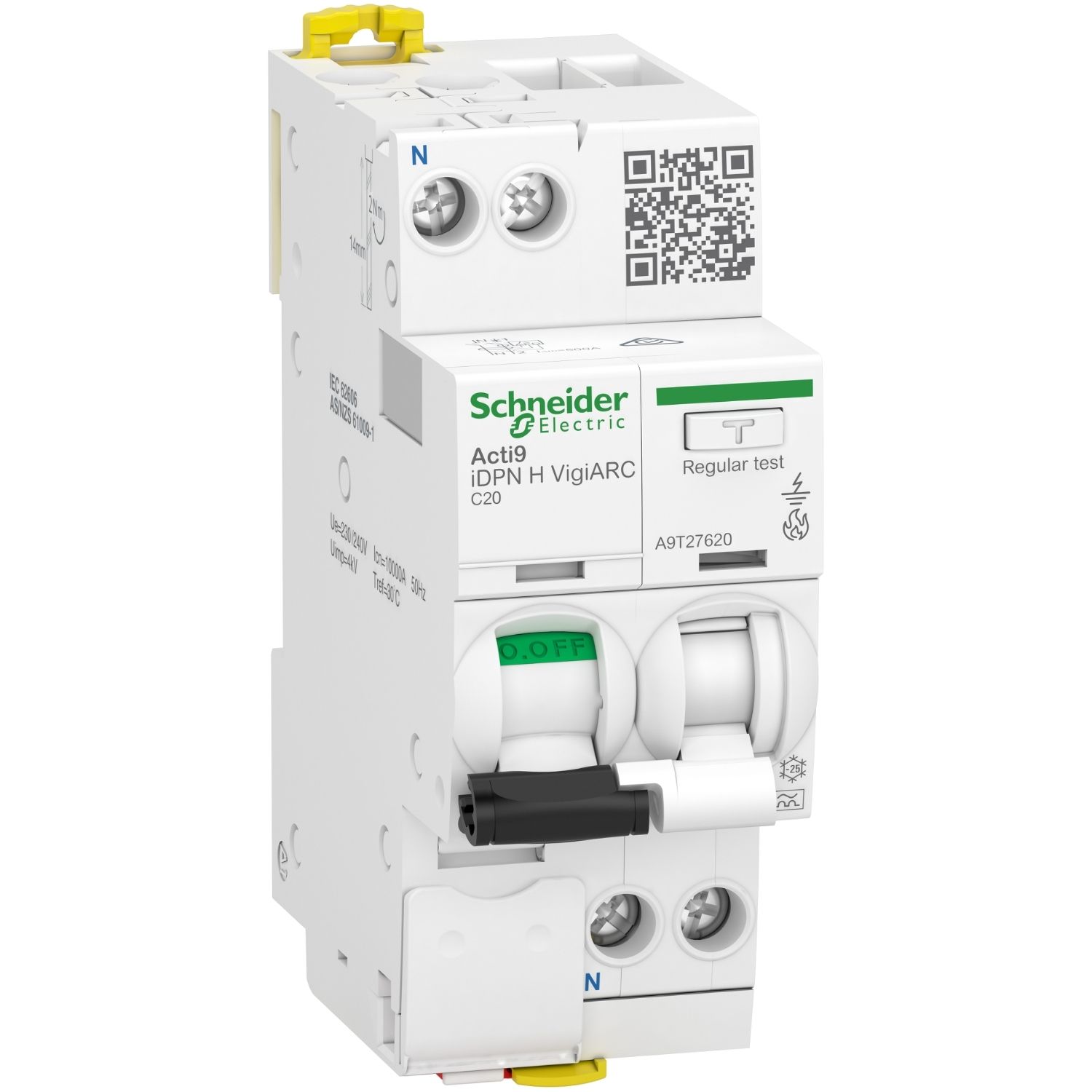 Picture of Arc fault detection RCBO, Acti9, Acti9 iDPN H VigiArc, 1P+N, 20 A, 10000 A, 30 mA, type A