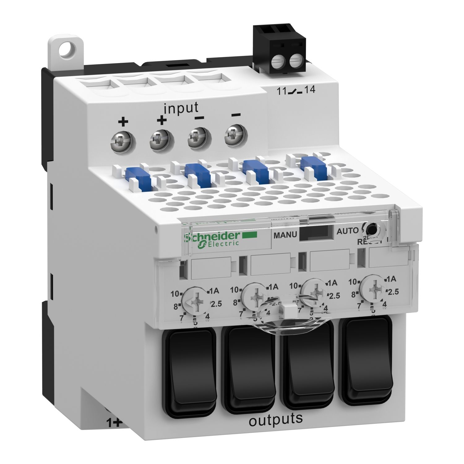 Picture of electronic protection module, phaseo ABL7 ABL8, 28 to 28.8V DC, 10A, for regulated SMPS, 2 pole breaking by channel
