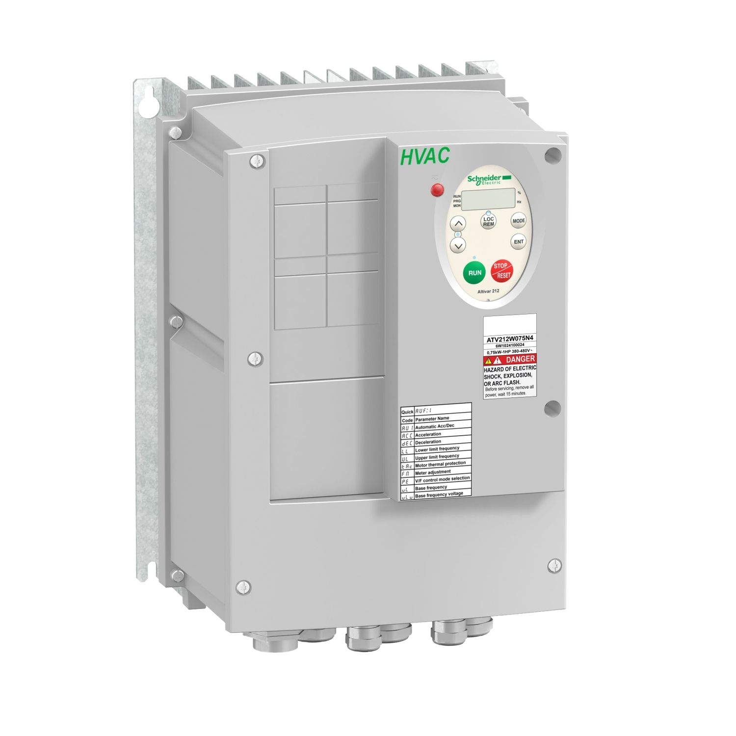 Picture of variable speed drive, Altivar 212, 0.75kW, 1hp, 480V, 3 phases, with EMC class C2, IP55