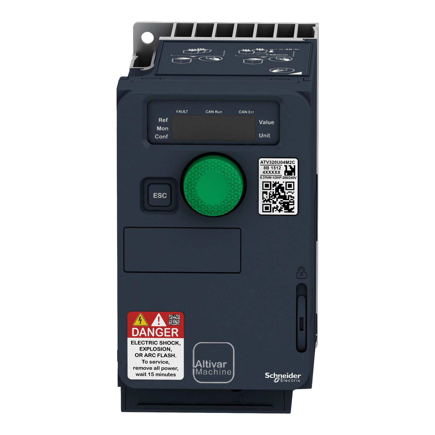Picture of variable speed drive, Altivar Machine ATV320, 0.18kW, 200 to 240V, 3 phases, compact