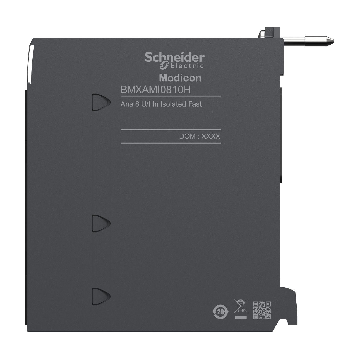 Picture of analog isolated high level input module, Modicon X80, 8 I, 0 to 20mA, 4 to 20mA, 10V positive or negative, severe environment