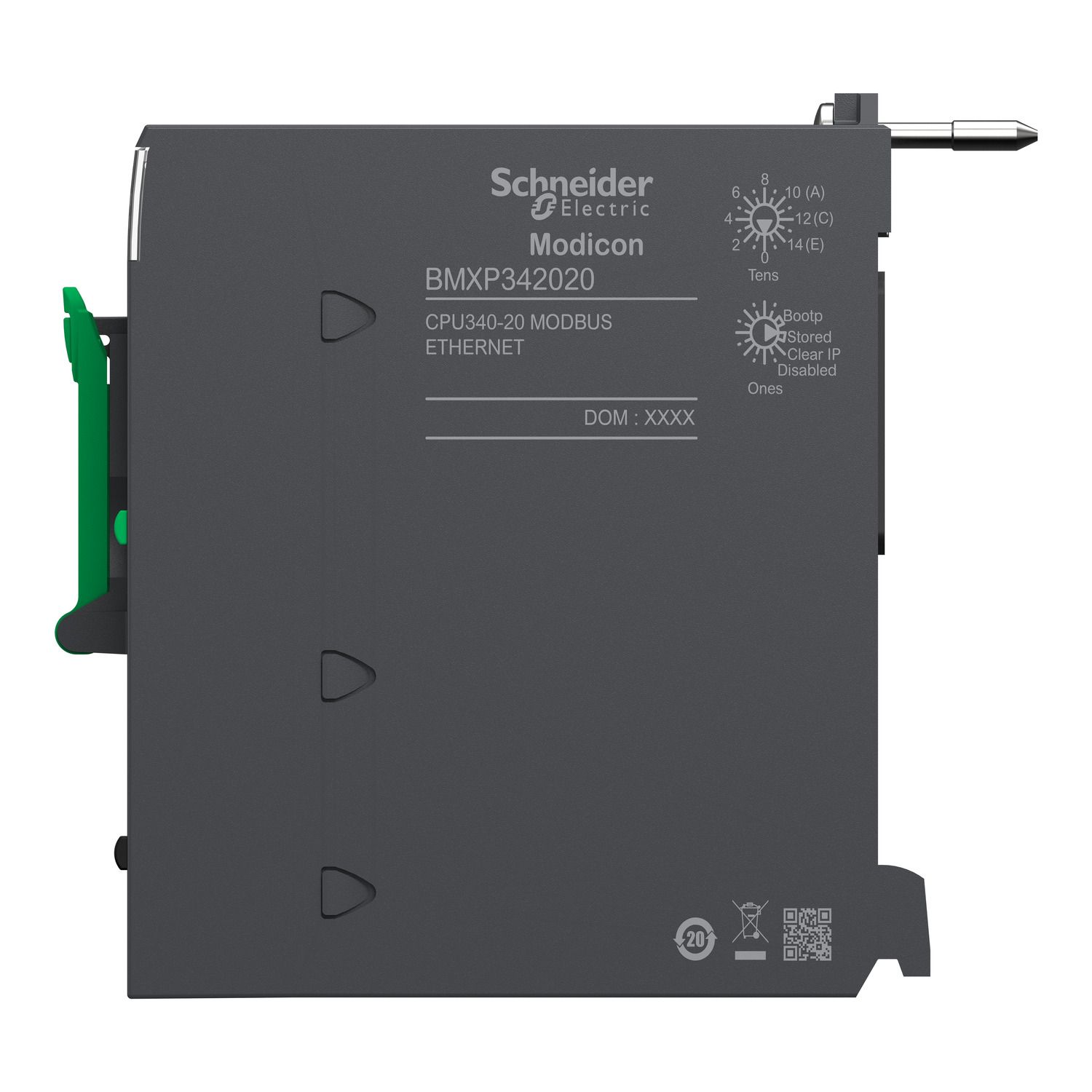 Picture of processor, Modicon M340, max 1024 discrete, 256 analog IO, Modbus, Ethernet
