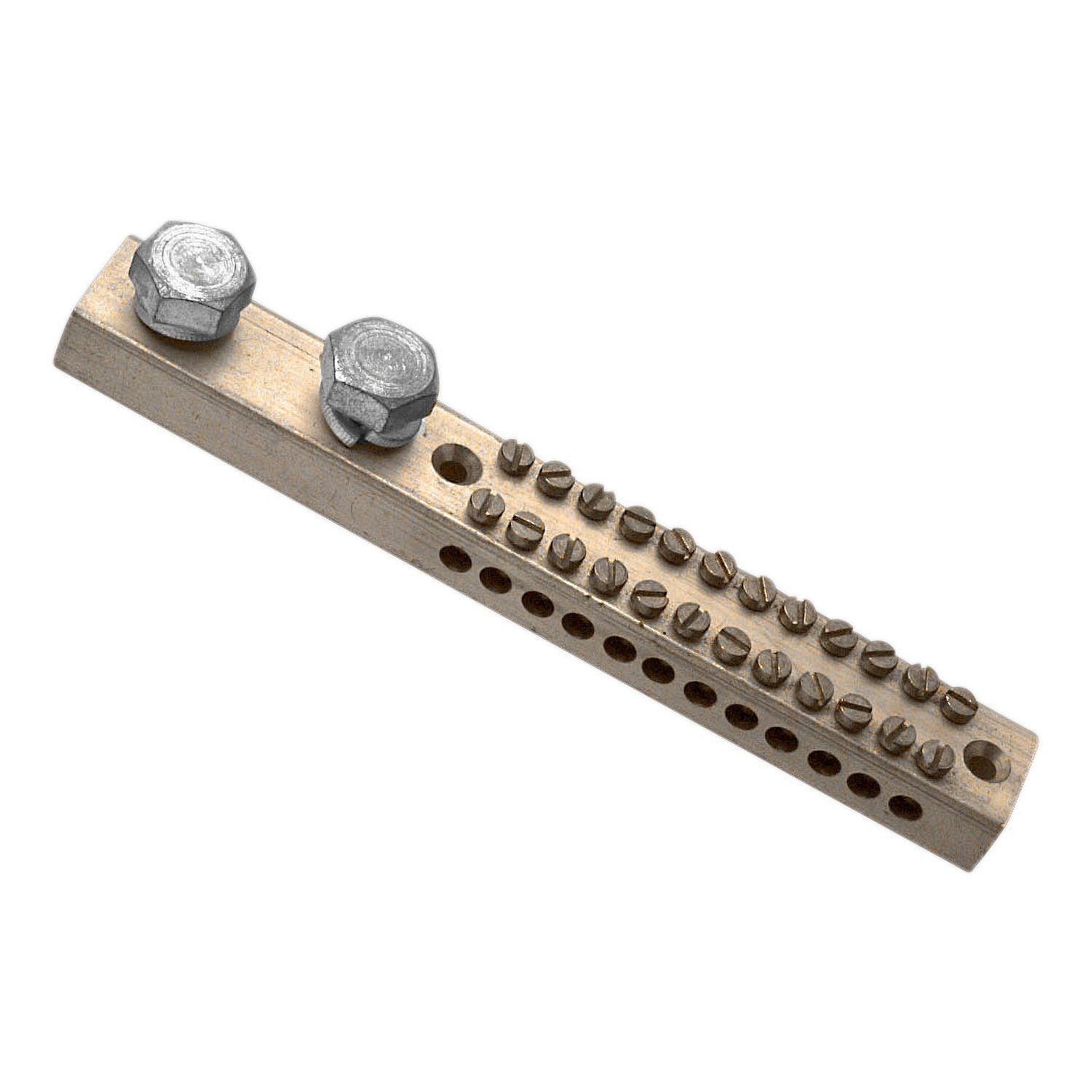 Picture of Earth bar, Clipsal - Max 4, 220 A 12 hole length 145 mm Front wiring 2 studs for cable lugs