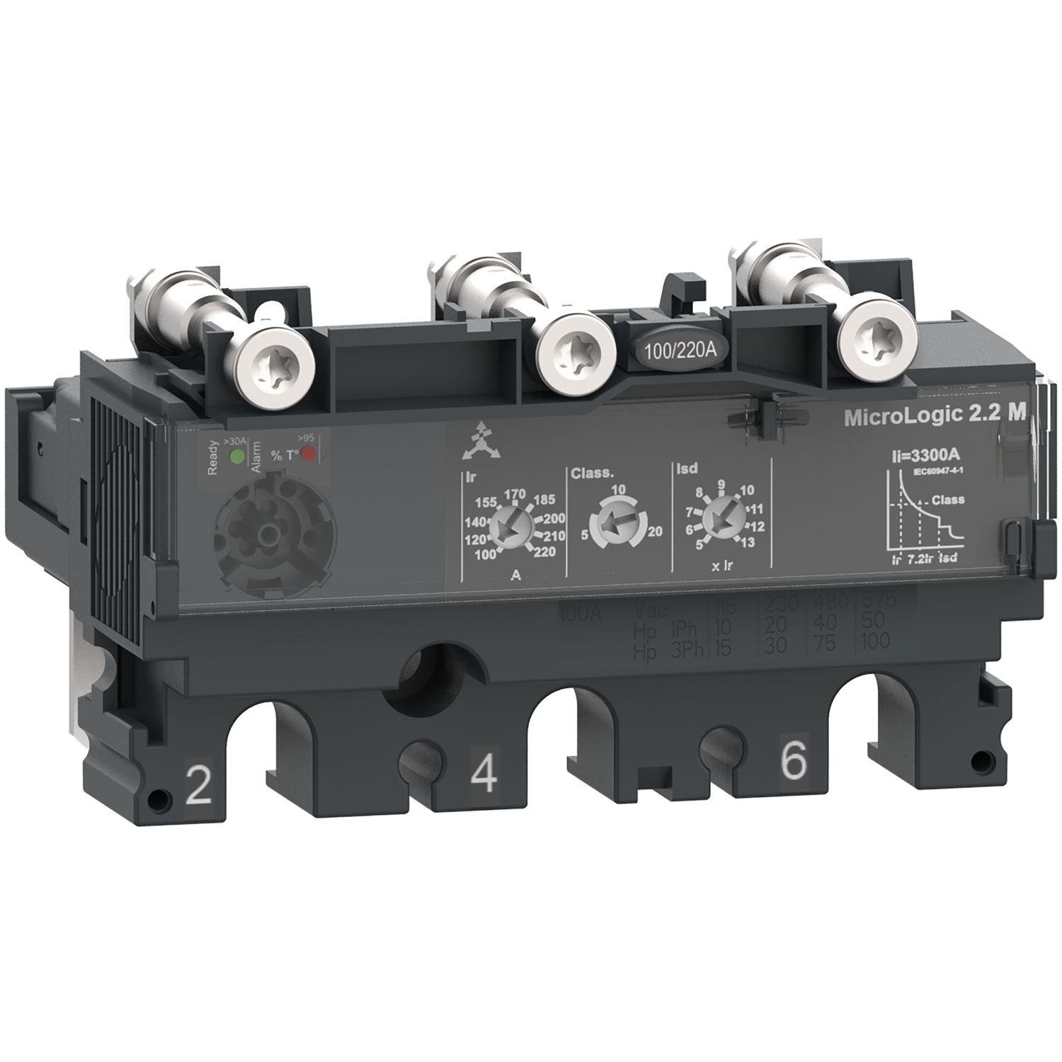 Picture of Trip unit MicroLogic 2.2M, ComPacT NSX100/160/250, 3 poles, electronic basic protections, motor protection, 50A rating