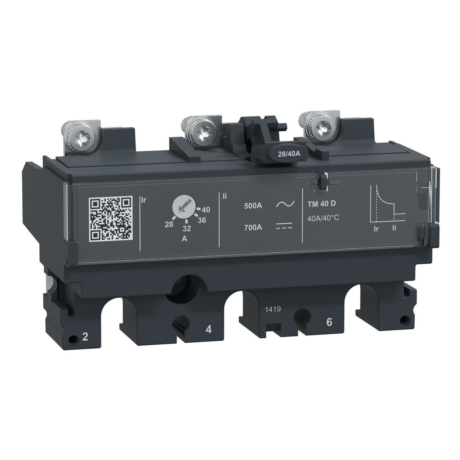 Picture of Trip unit TM40D, ComPacT NSX100/160, 3 poles, thermal magnetic protections, 40A rating