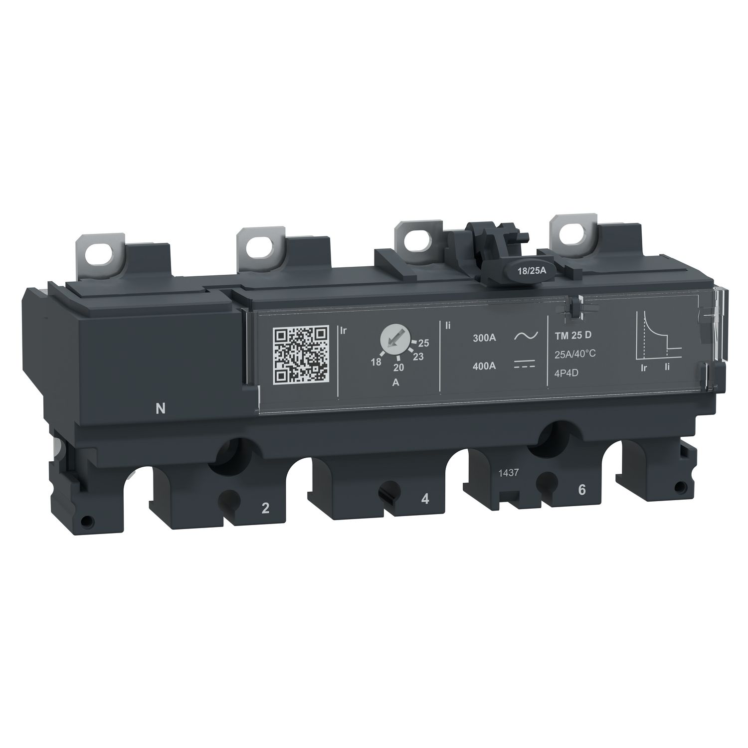 Picture of Trip unit TM25D, ComPacT NSX100, 4 poles 4D (neutral fully protected), thermal magnetic protections, 25A rating