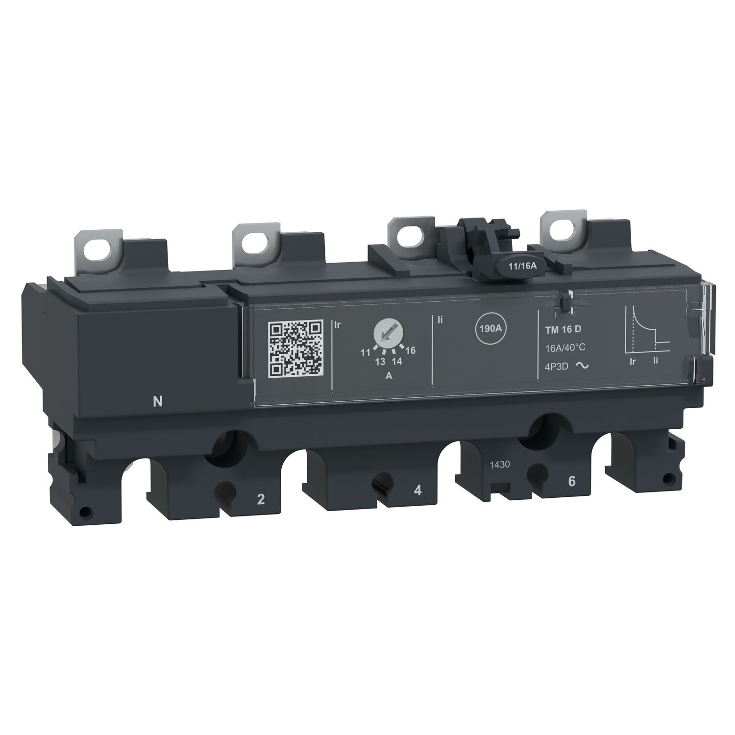 Picture of Trip unit TM16D, ComPacT NSX100, 4 poles 3D (neutral not protected), thermal magnetic protections, 16A rating